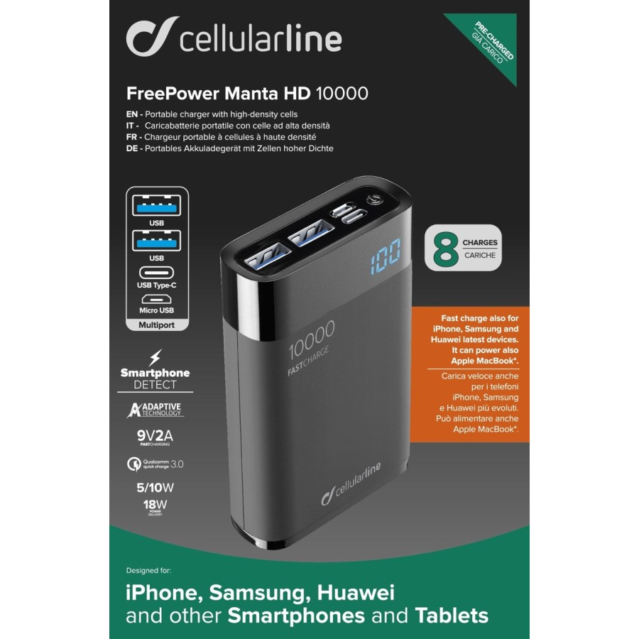 Cellularline Battery Charger EMER 10000mAh HD QC - Black