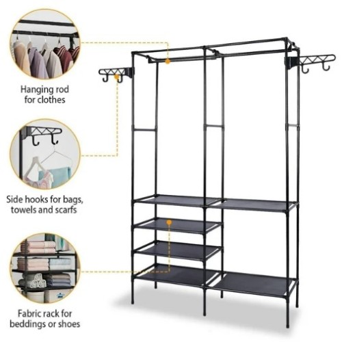 Clothes Freestanding Wardrobe Clothing Shoe Organizer Rack