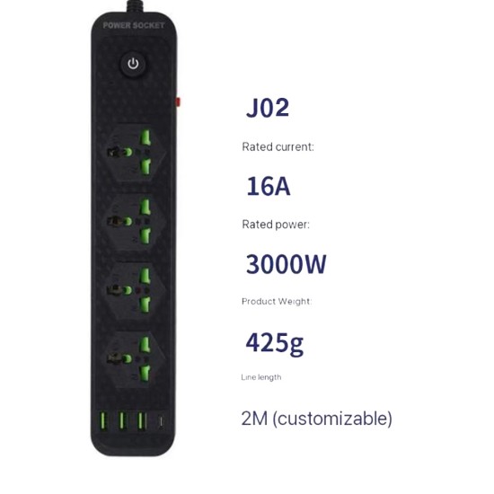 Compro 3000W Power Extension 4 socket+ 3 USB+ 1 Type C Port
