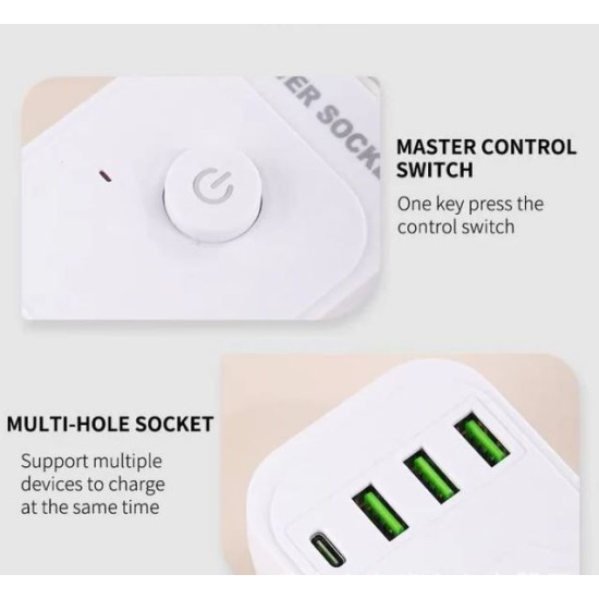 Compro 3000W Power Extension 4 socket+ 3 USB+ 1 Type C Port