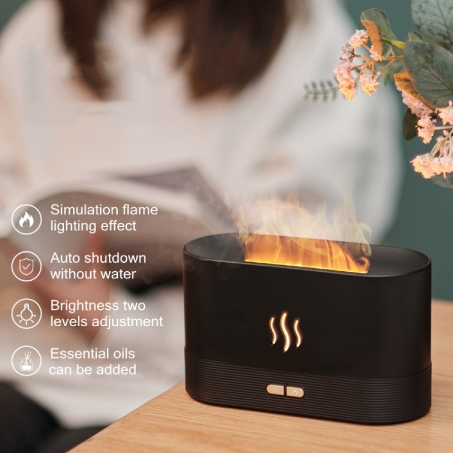 Flame Humidifier Essential Oil Diffuser - Black