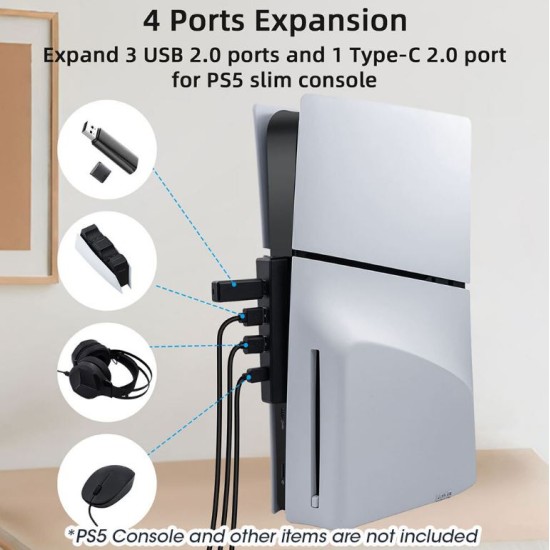 DOBE 4 Ports USB Hub for PS5 Slim Disc/Digital Edition-Black