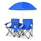 Portable Folding Picnic Double Chair W/Umbrella