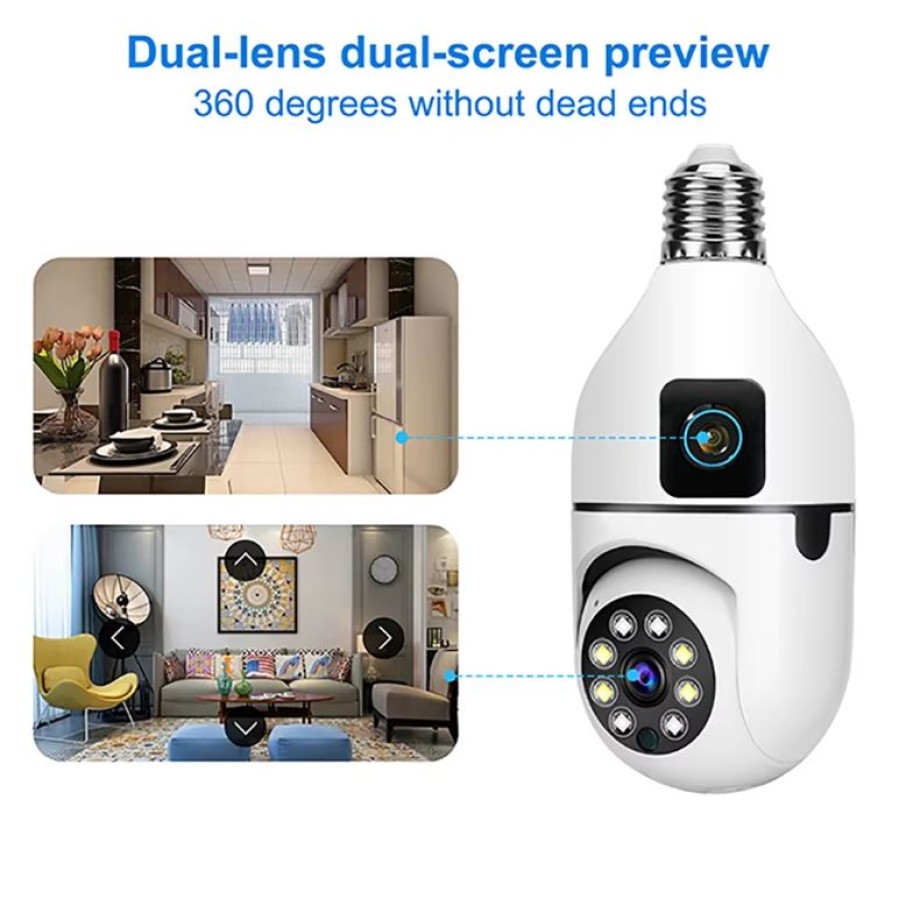 V380 Bulb WIFI 720P Dual HD Resolution IP Security Camera - 2MP - White