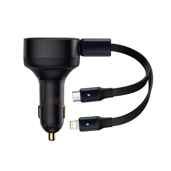 Baseus Enjoyment Retractable 2 in 1 Car Charger Type-C + 8 Pin 30W