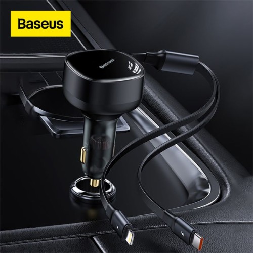 Baseus Enjoyment Retractable 2 in 1 Car Charger Type-C + 8 Pin 30W