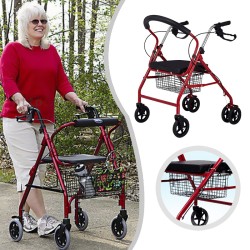 Elderly Foldable Mobility Walker with Seat Dual Brakes and Basket