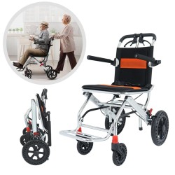 Elderly Portable Folding Wheelchair, Travel with Handbrake Elderly Portable Folding Wheelchair, Travel with Handbrake