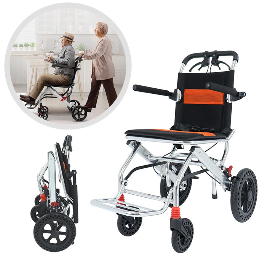 Elderly Portable Folding Wheelchair, Travel with Handbrake