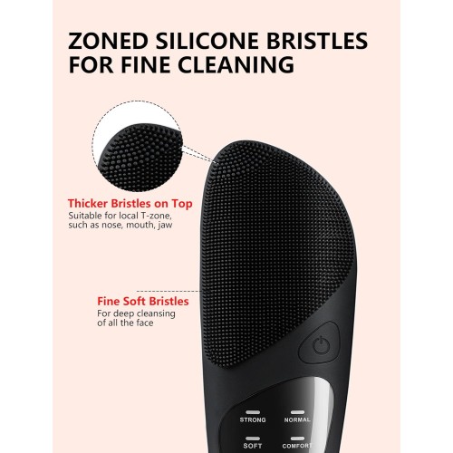 Electric Silicon Face Cleansing Brush, Sonic Facial Scrubber - Black