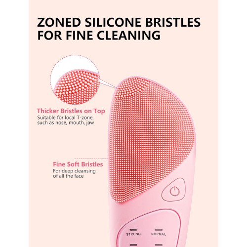 Electric Silicon Face Cleansing Brush, Sonic Facial Scrubber - Pink