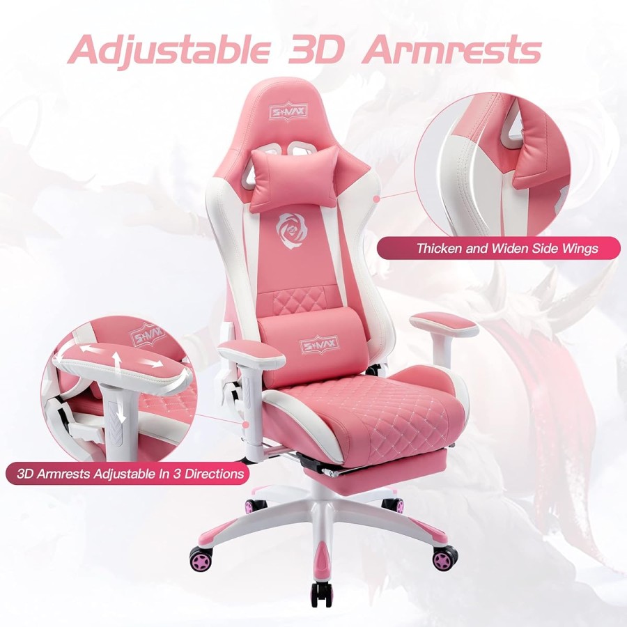 Brosloth Ergonomic Gaming Office Chair for Work from Home with Lumbar Support - Pink Brosloth Ergonomic Gaming Office Chair for Work from Home with Lumbar Support - Pink