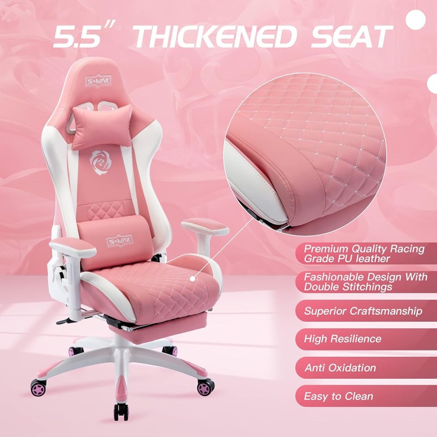 Brosloth Ergonomic Gaming Office Chair for Work from Home with Lumbar Support - Pink Brosloth Ergonomic Gaming Office Chair for Work from Home with Lumbar Support - Pink