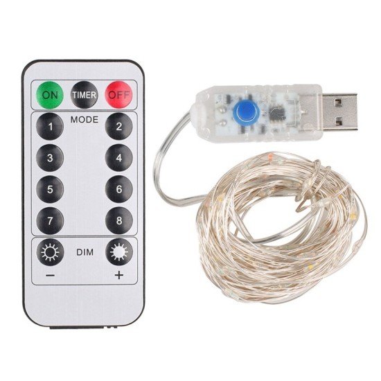 Fairy Lights USB Decorative Light With Remote - (White Light)