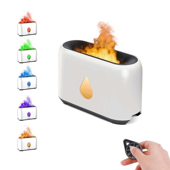 RGB Flame Humidifier Lamp With Remote - White