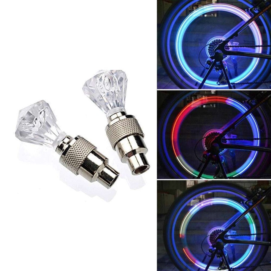 2Pcs Diamond Shape Car Motorcycle Tire Tire Valve Caps Decorative LED Light