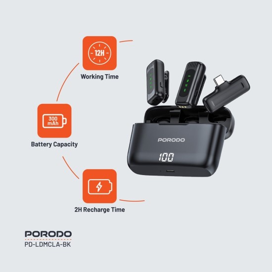 Porodo Lavalier Double Microphone with Charging Case