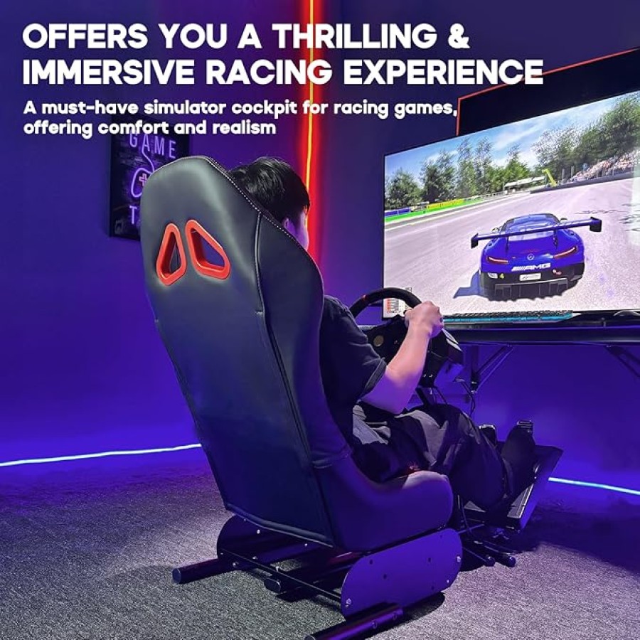 Dunluxe Racing Simulator With Steering Wheel and Pedal - BLACK
