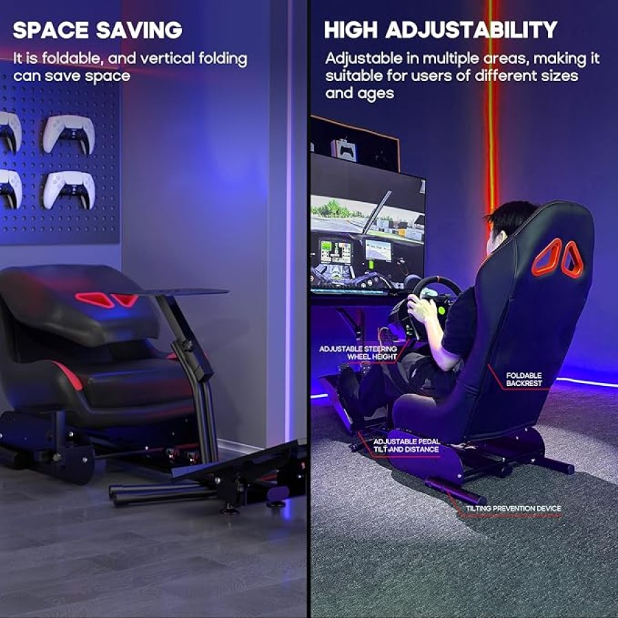 Dunluxe Racing Simulator With Steering Wheel and Pedal - BLACK