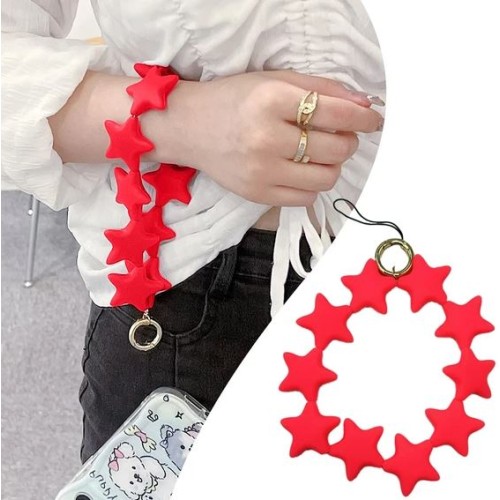 Star Shaped Phone Holder Strap Keychain - Glossy Red