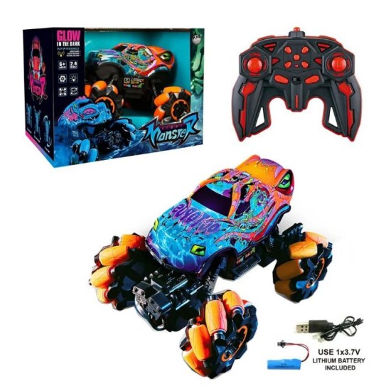 Glow In The Dark Monster 4 Chanel & 360° Rotation Remote Control Car - Orange