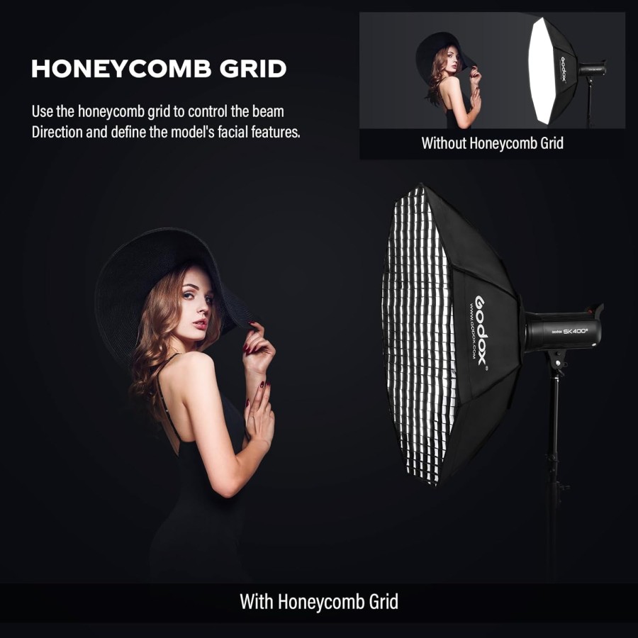 Godox Octagon Softbox Reflector with Honeycomb Grid and Bag for Speedlight Flash