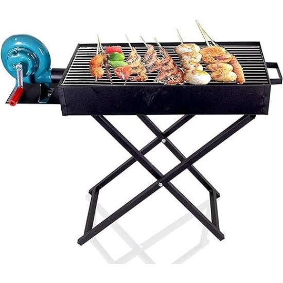 Grill with manual air blower