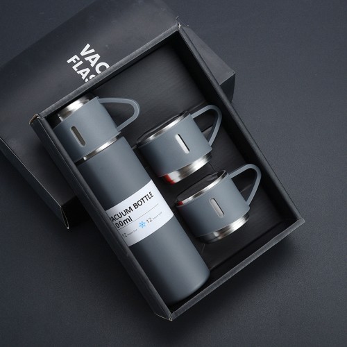 Steel Vacuum Flask Set with 3 Steel Cups - 500ml