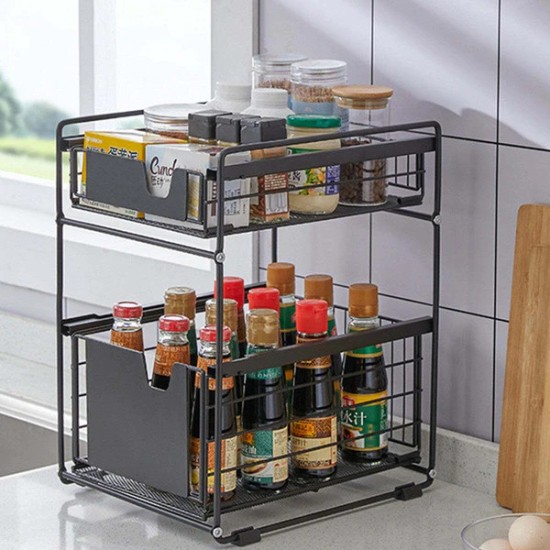 MIRALUX Kitchen Organiser Sauce Rack Spice Storage with sliding drawers in Carbon Steel
