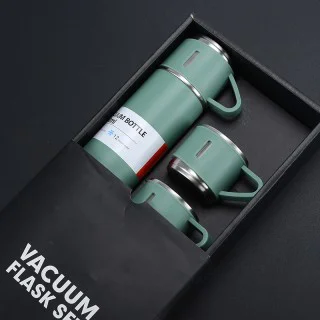 Steel Vacuum Flask Set With 3 Steel Cups - 500ml