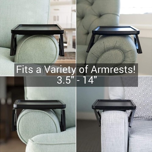 Home Sofa Couch Arm Rest Clip on Tray Table - Black