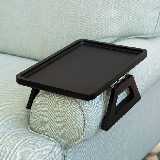 Home Sofa Couch Arm Rest Clip on Tray Table - Black