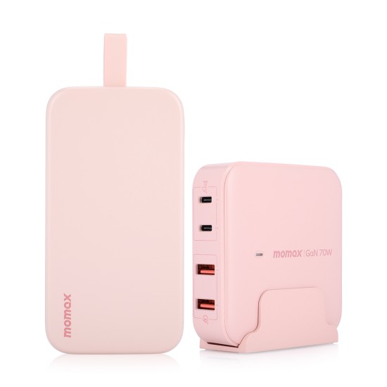 Momax iPower Battery Pack + Oneplug Desktop Charger Set - 2 Pcs - Pink