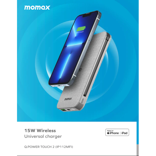 Momax Q.Power TOUCH 2 Wireless Battery Pack 10000mAh - Dark Grey