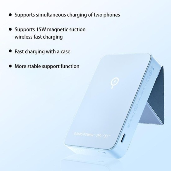  Momax Q.Mag Power 15 Magnetic Wireless Battery Pack with Stand 10000mAh (IP12B) - Blue