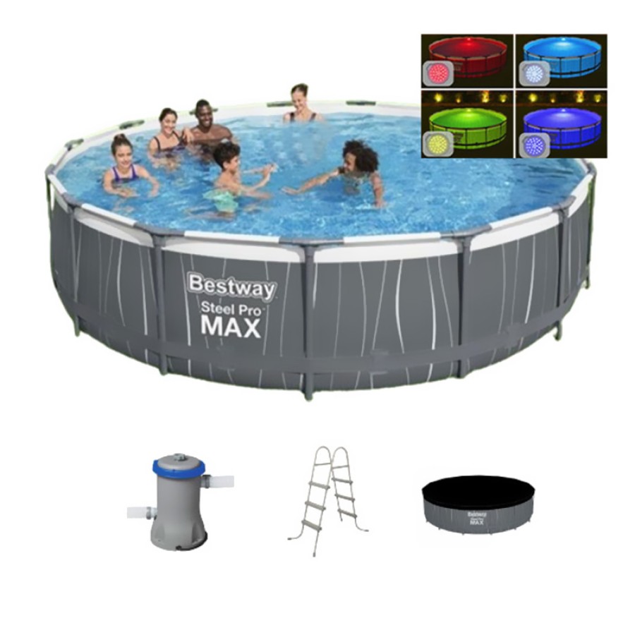 BESTWAY Steel Pro MAX Round Above Ground Pool Set with LED Light - 561GD (457x107cm) BESTWAY Steel Pro MAX Round Above Ground Pool Set with LED Light - 561GD (457x107cm)