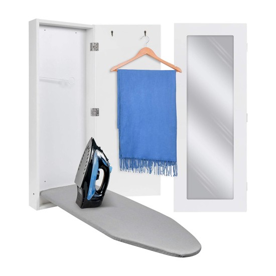 Wall mounted ironing board with mirror