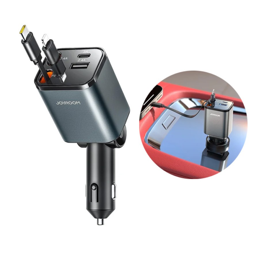Joyroom 4-in-1 Retractable Cable Car Charger 50W