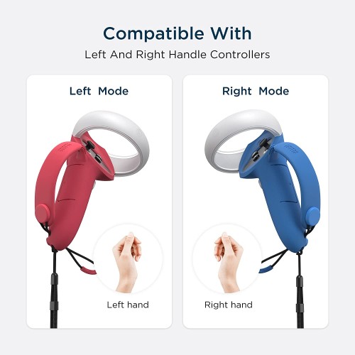 KIWI design Controller Grips Cover with Battery Opening Adjustable with Knuckle Straps For Oculus Quest 2 -BL-RD