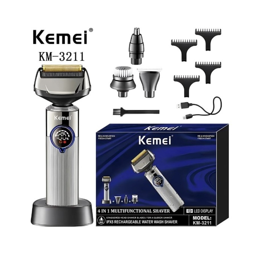 4in1 KEMEI KM-3211 Rechargeable IPX5 Waterproof Electric Shaver