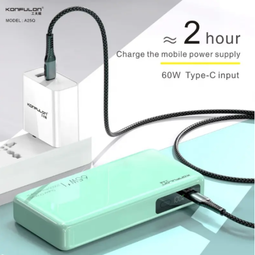 Konfulon USB C PD 65W Power Bank 20000mah With LCD Display