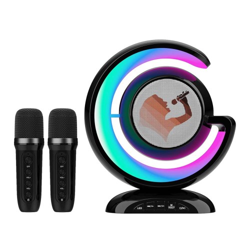 Karaoke Portable Bluetooth Ambient Light Speaker with 2 Wireless Microphones