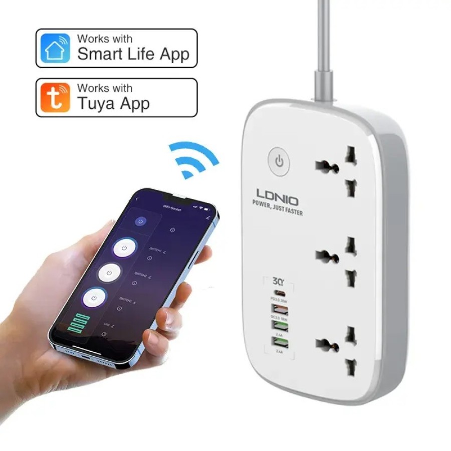 LDNIO WiFi Smart Power Strip 2500W 3 Power Socket 4 USB Ports