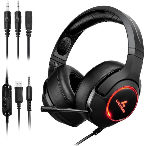 LYCANDER Gaming Headset with Microphone LED Light, 3.5mm input - for PC, PS4, Xbox One, Nintendo Switch