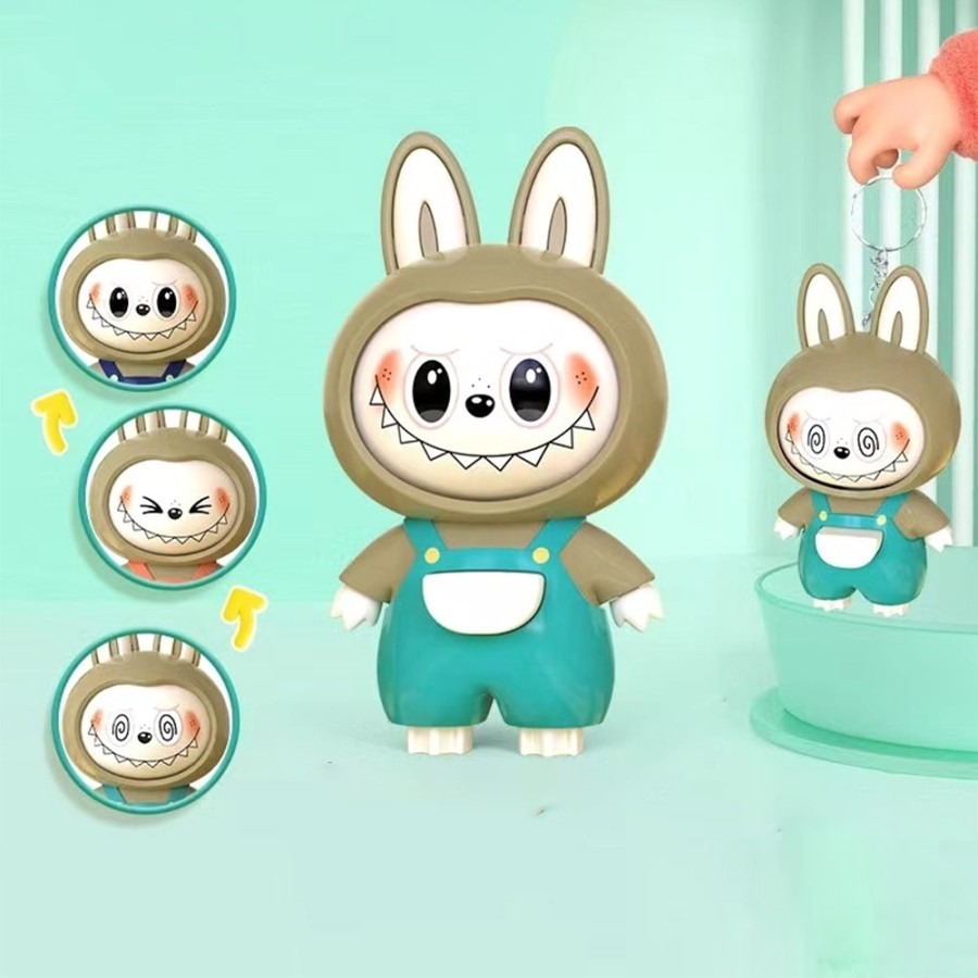 Labubu Face Changing Keychain Toy - Brown/Green