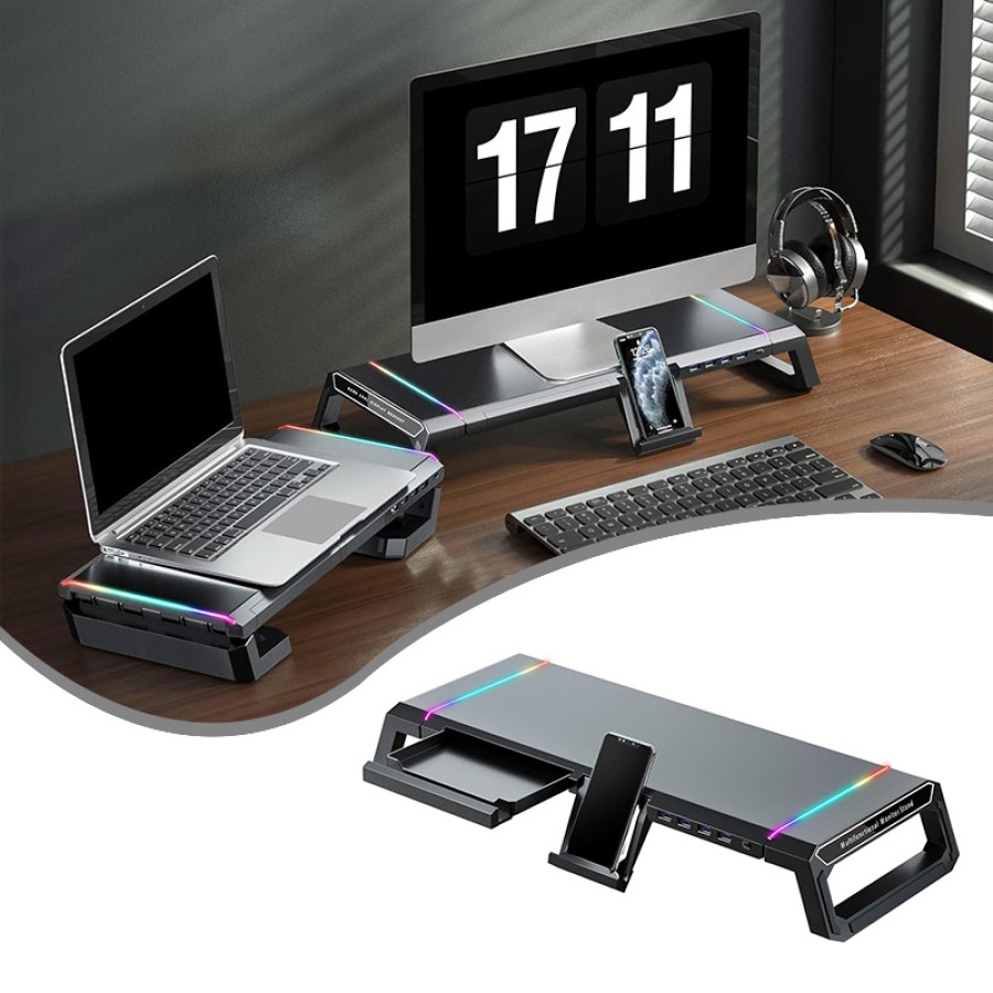 5 in 1 RGB Adjustable Gaming Desk Shelf with Drawer – For PC & Laptop 5 in 1 RGB Adjustable Gaming Desk Shelf with Drawer – For PC & Laptop