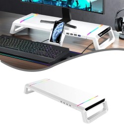 5 in 1 RGB Adjustable Gaming Desk Shelf with Drawer – For PC & Laptop - White 5 in 1 RGB Adjustable Gaming Desk Shelf with Drawer – For PC & Laptop - White