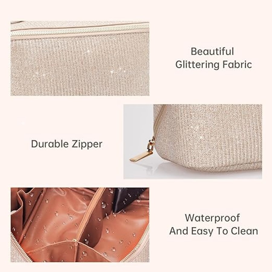 Large Capacity Travel Makeup Bag For Women - Golden Large Capacity Travel Makeup Bag For Women - Golden