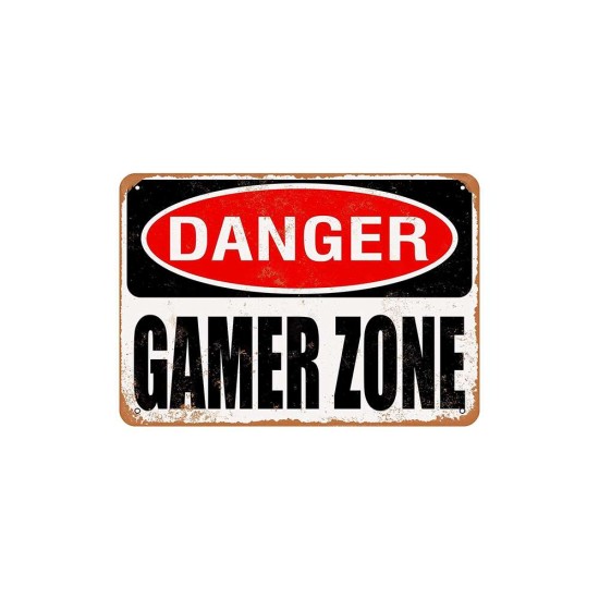 Danger Gamer Zone Vintage Look Metal Wall Sign
