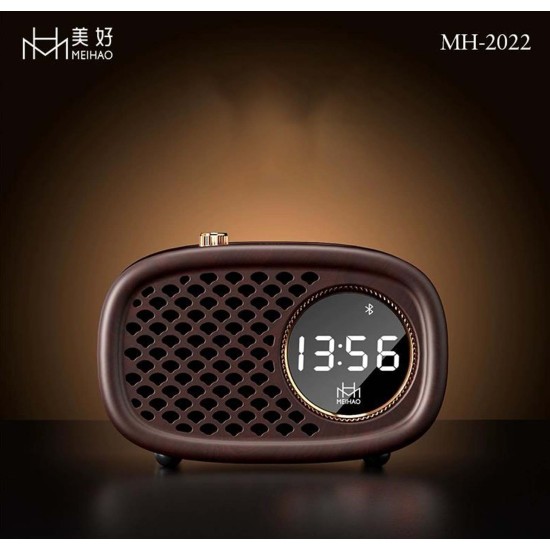 MH2022 Retro Wooden Bluetooth Speaker With Clock Alarm
